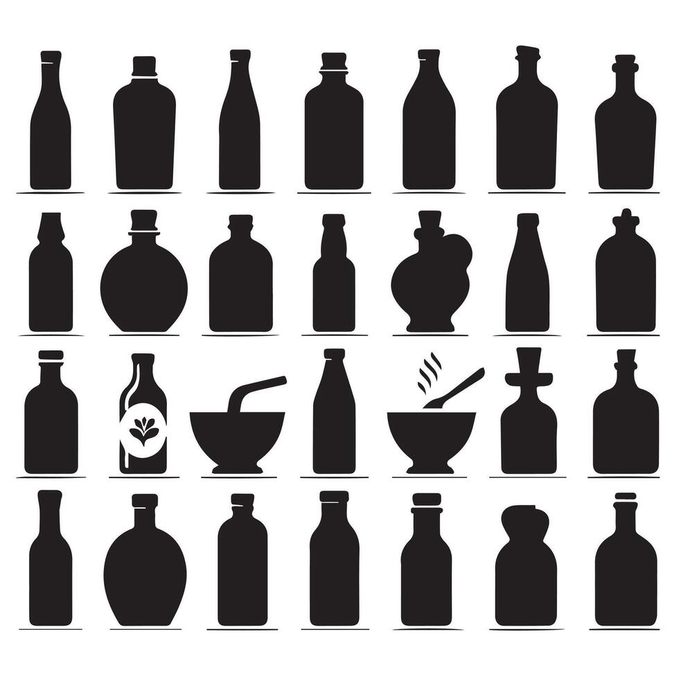 A collection of bottles and jars on a white background vector