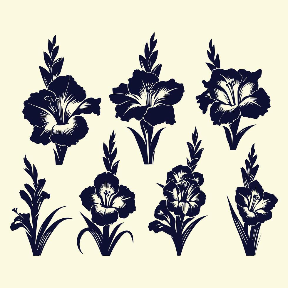Set of flowers, black and white, on a white background vector