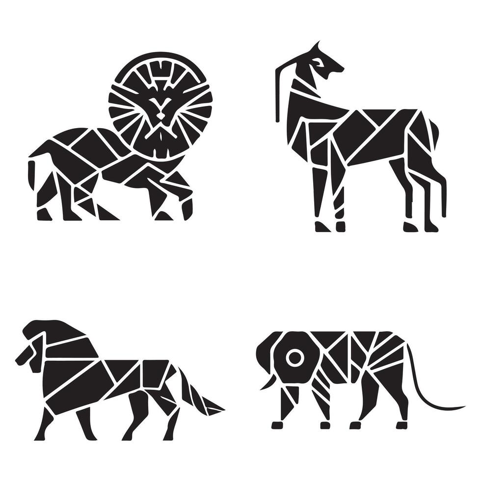 Set of Geometric abstract animals Black animals on white background vector