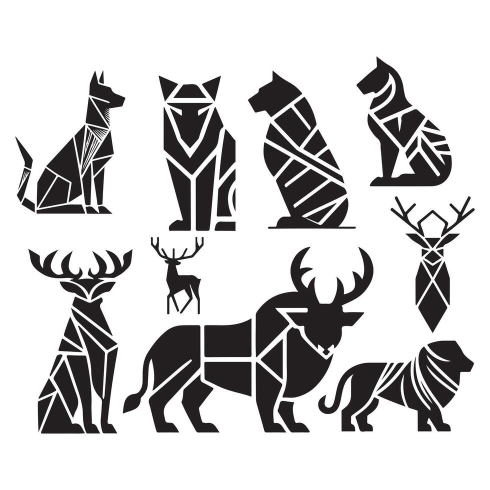 a set of geometric animals and deer vector
