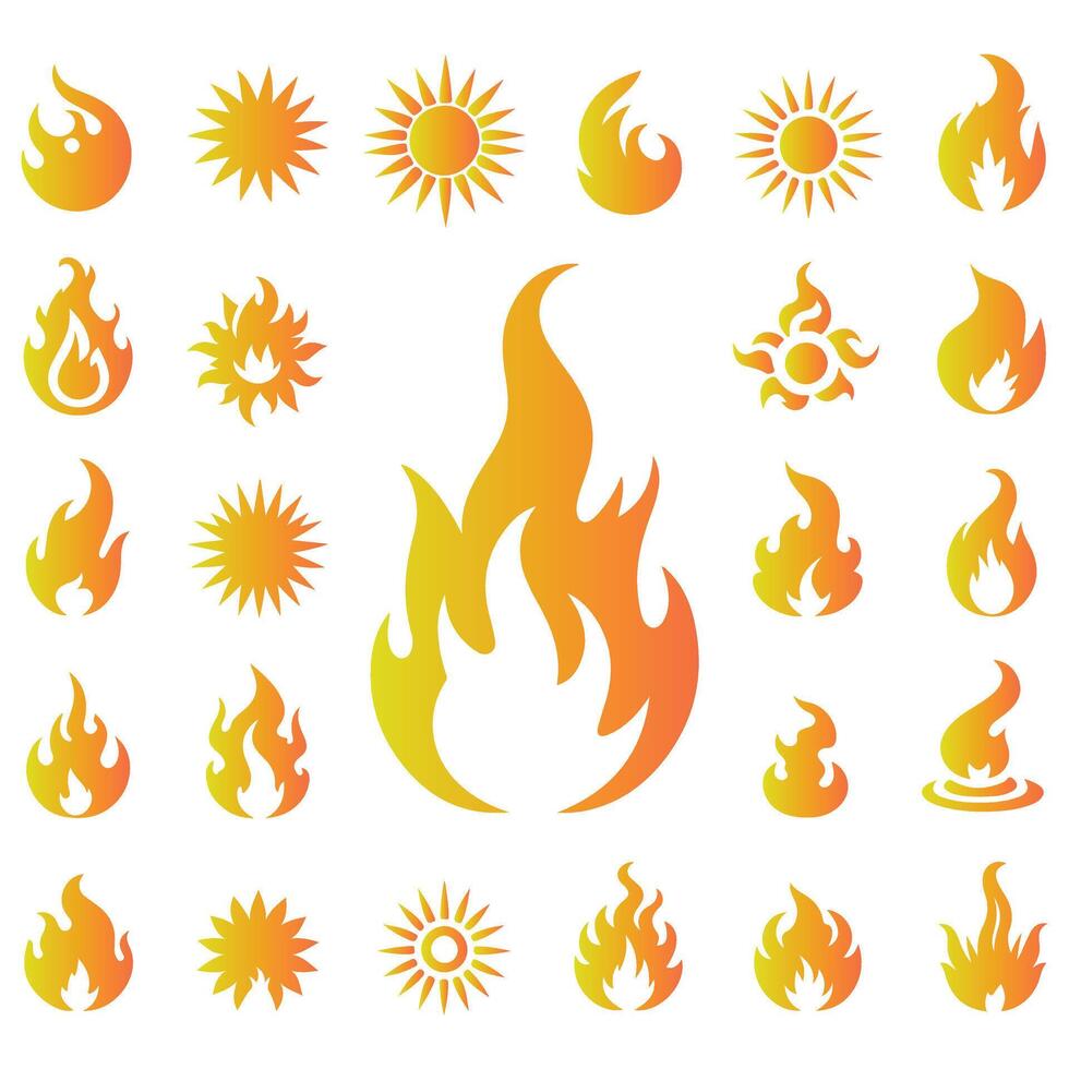 fire and sun icons set design vector