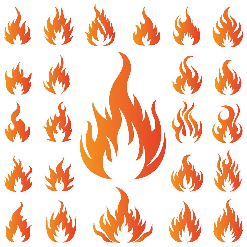 Set of Fire Icons with Flames and Burning Elements vector