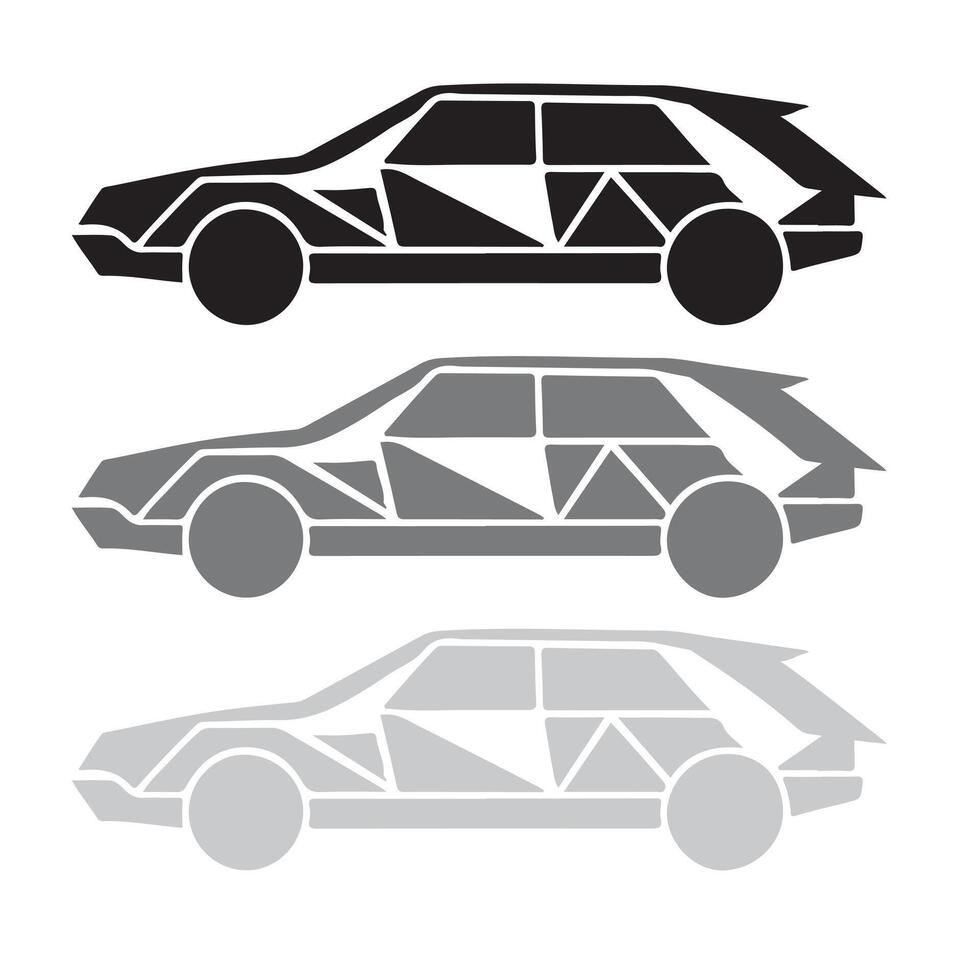 three cars with geometric shapes on them vector