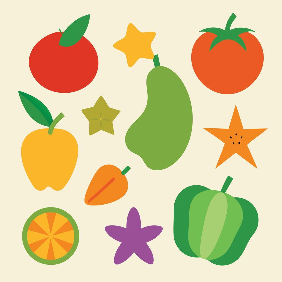 A set of fruit and vegetables in a flat design vector