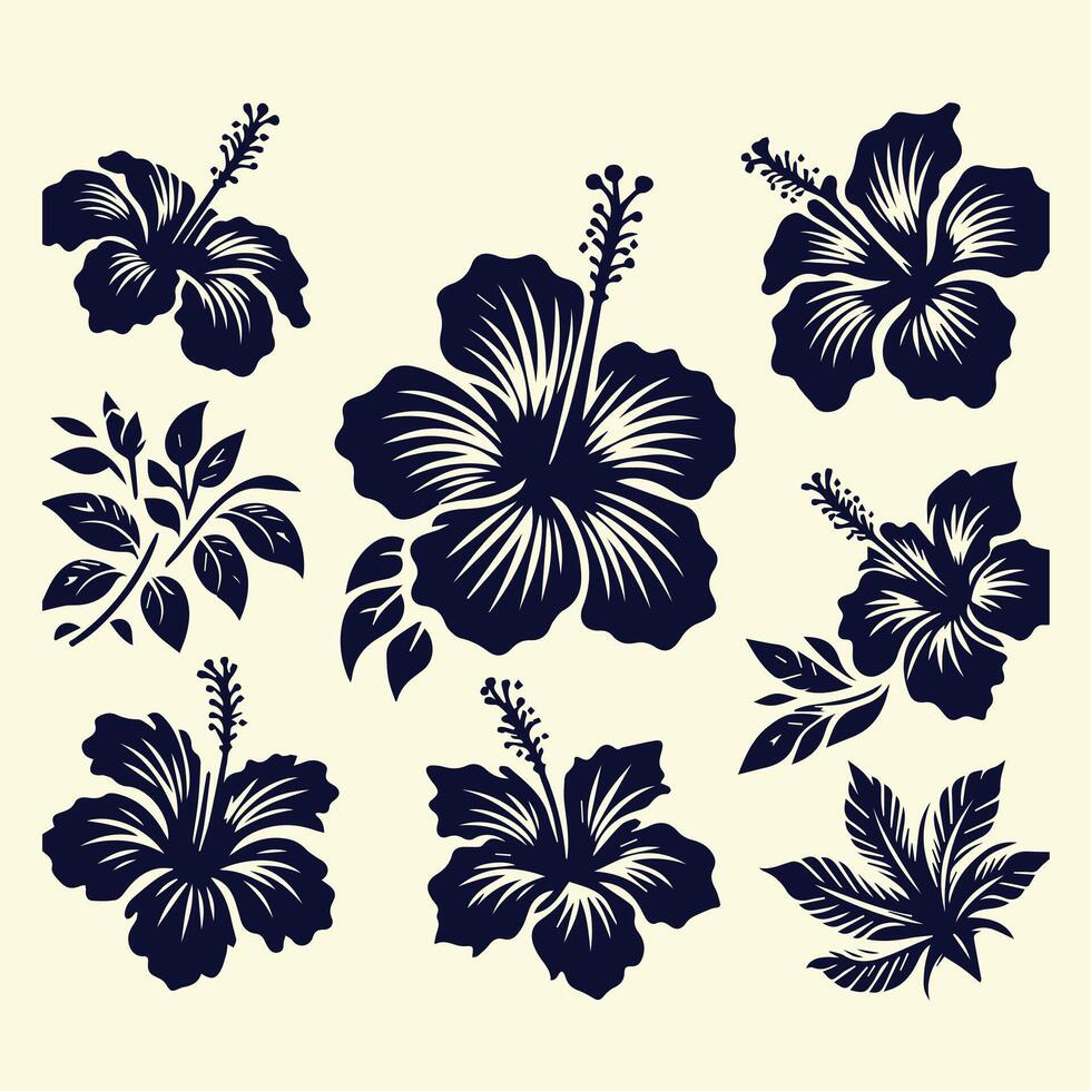 Set of hawaiian flowers and leaves illustration vector