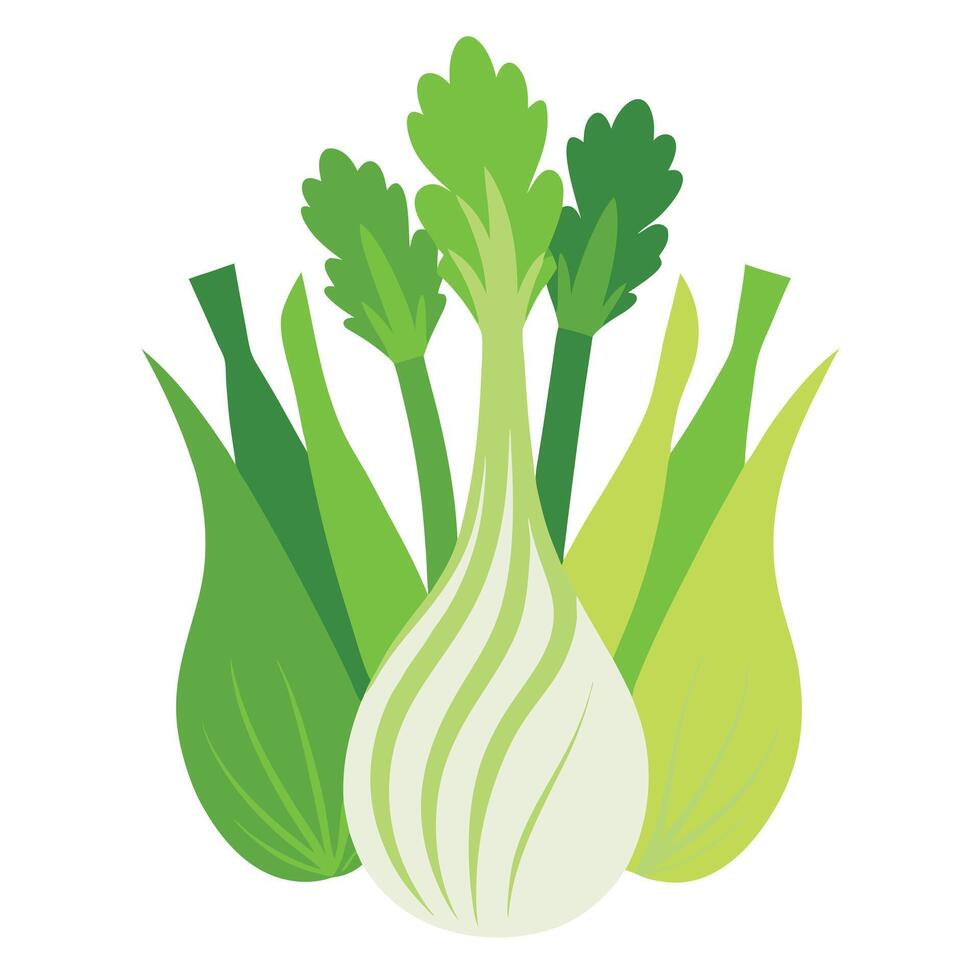 A green onion is shown with leaves vector