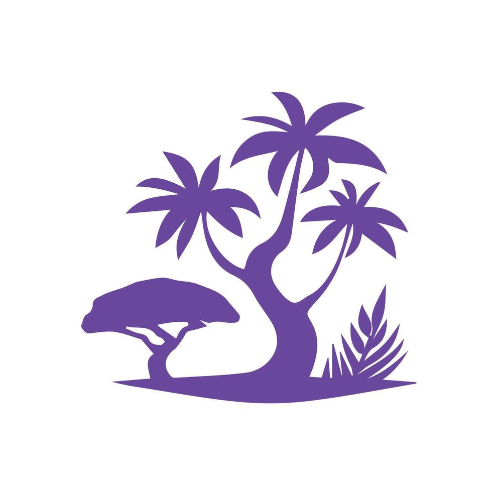 A purple palm tree and bush on a white background vector