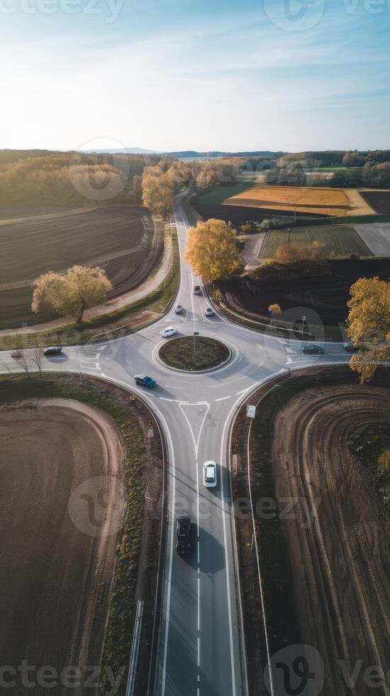 An aerial view of a road intersection photo