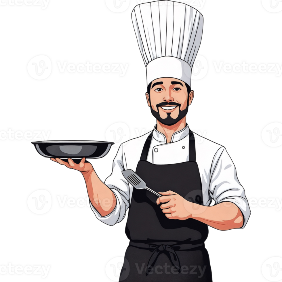 Smiling Chef Holding a Silver Serving Platter png