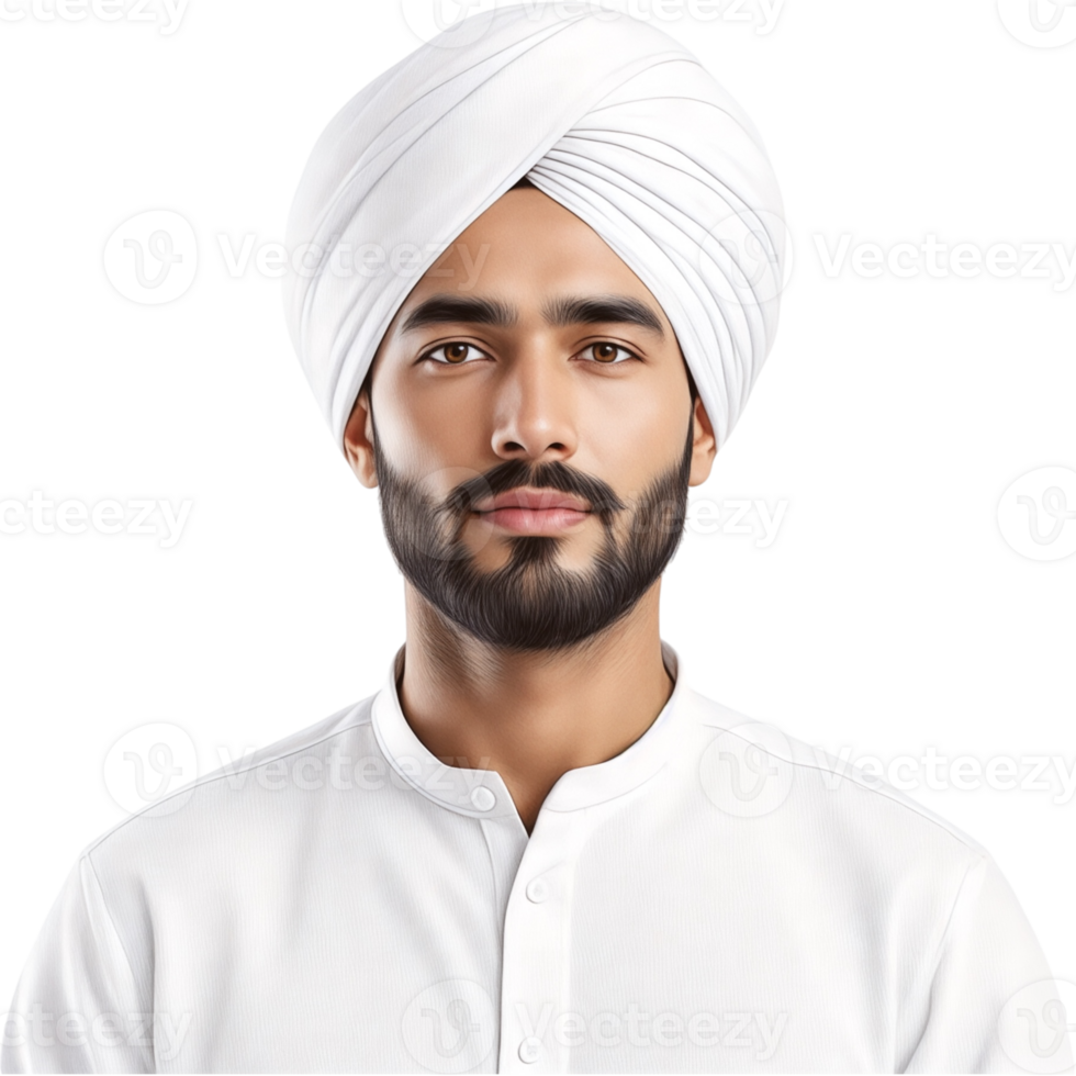 Closeup of a Man Wearing a White Turban and Scarf png