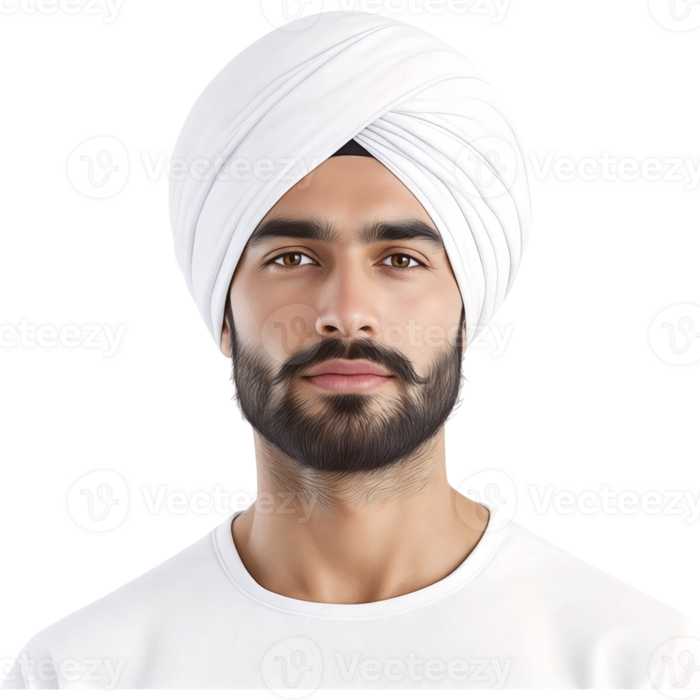 Man with Bright White Turban and Clean Shaven Face png