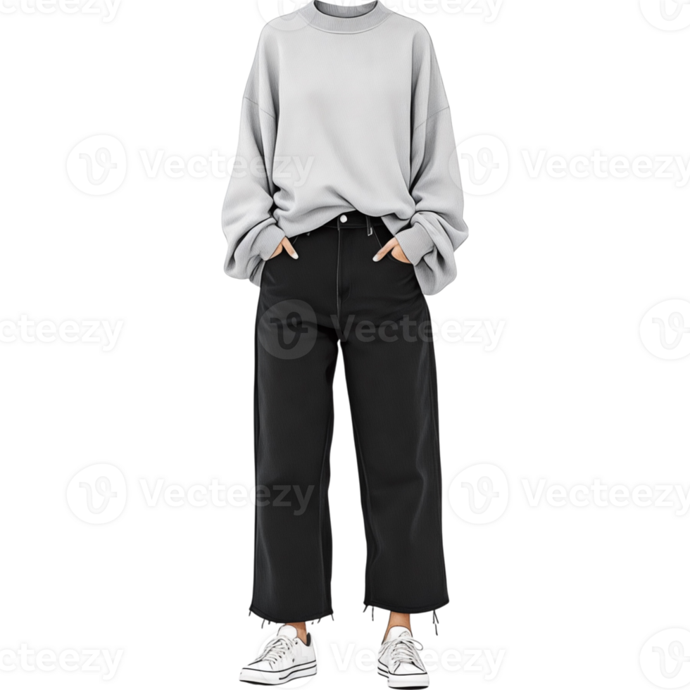 Person Wearing a Grey Sweatshirt and Black Pants png