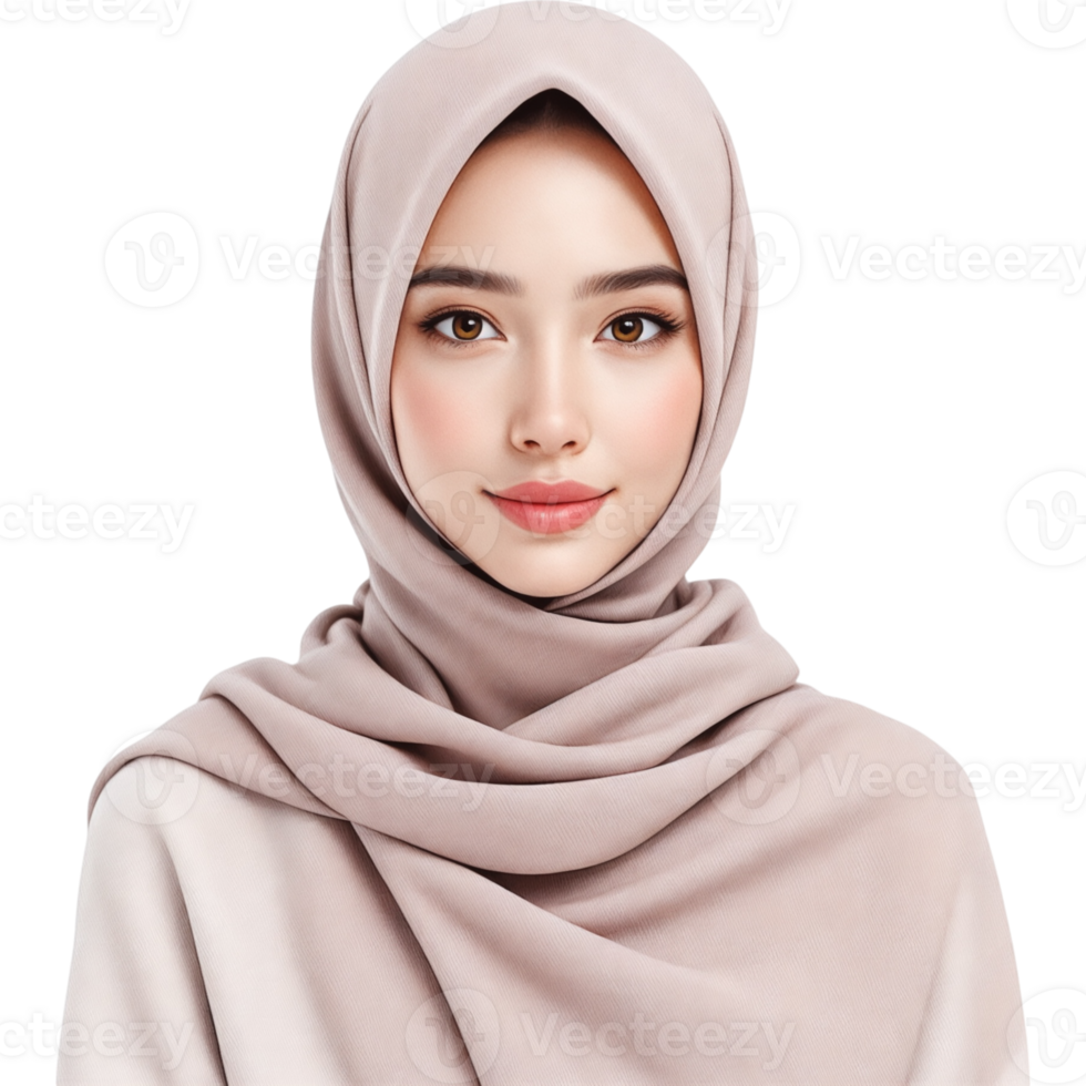 Woman with Soft Beige Hijab and Serene Expression png