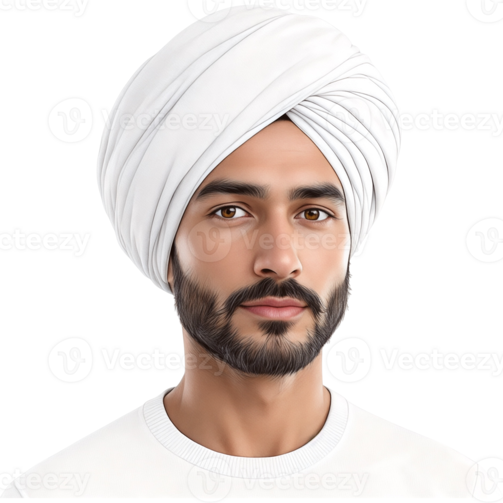 Man with Pure White Turban and Neat Close Fitting Style png