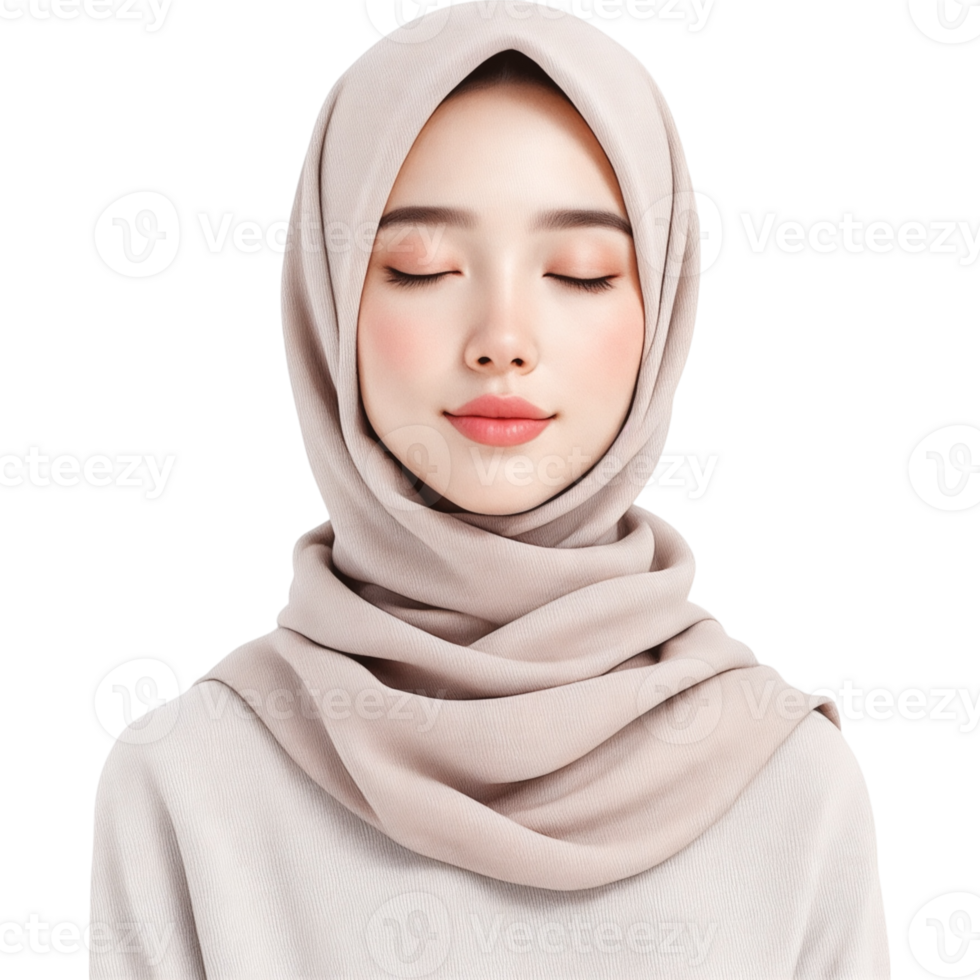 Woman with Light Beige Hijab and Calm Peaceful Expression png