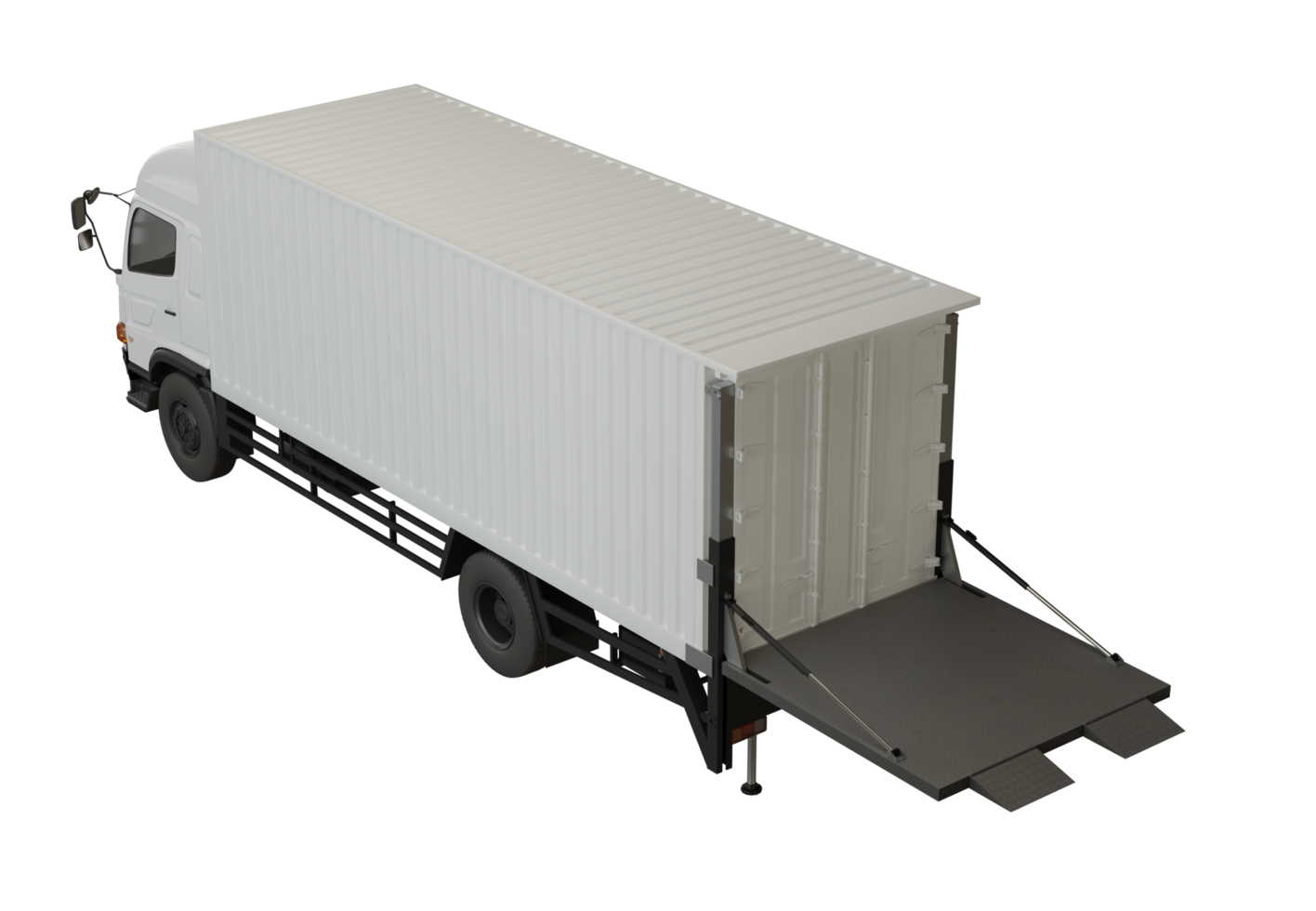 a white truck with a trailer on a transparent background png