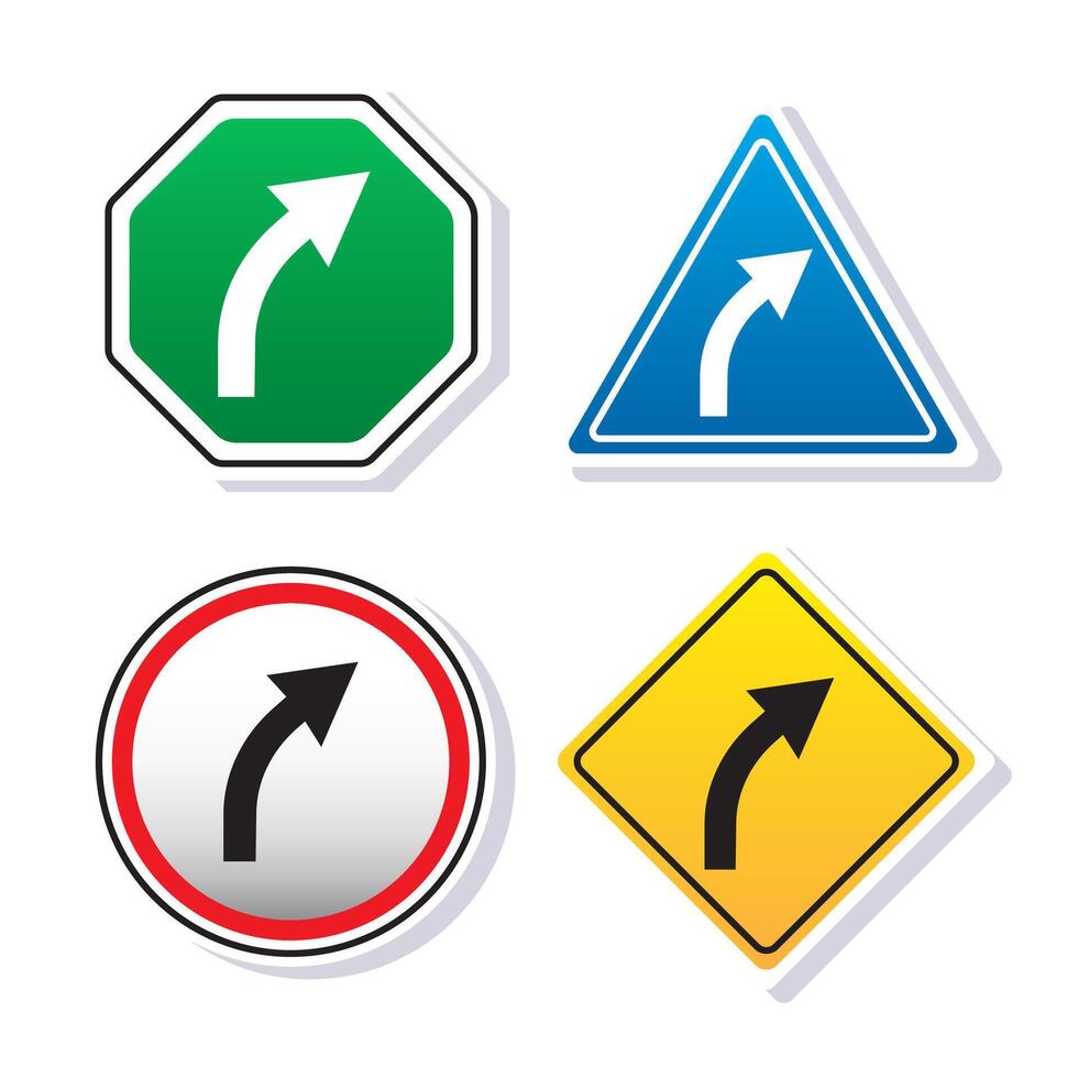 Flat design collection of turn right only warning sign board illustration isolated on white background vector