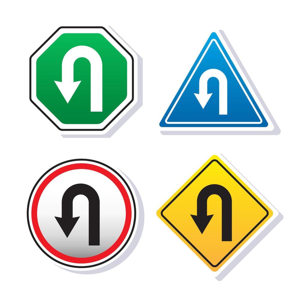 a Set of Turn back road sign board illustration warning sign collection. Traffic road sign symbol vector