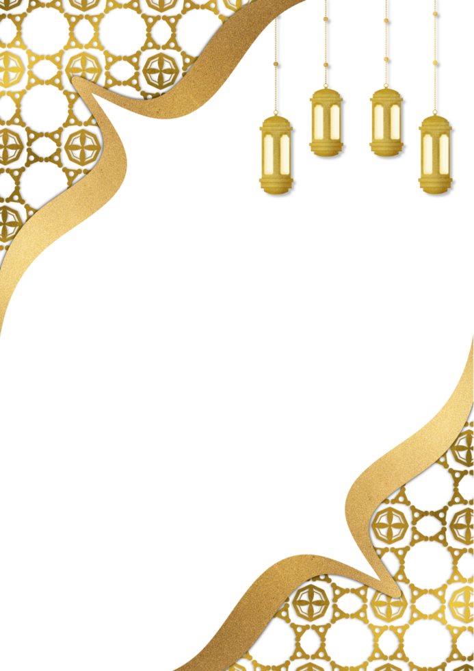 Transparent Ramadan background with gold decorations and lamps png