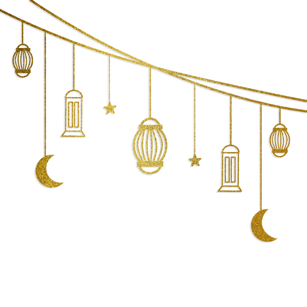 Golden lanterns hanging from a string png