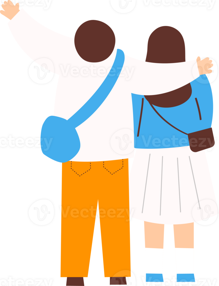 Couple Walking at a Market, Waving and Holding Each Other png