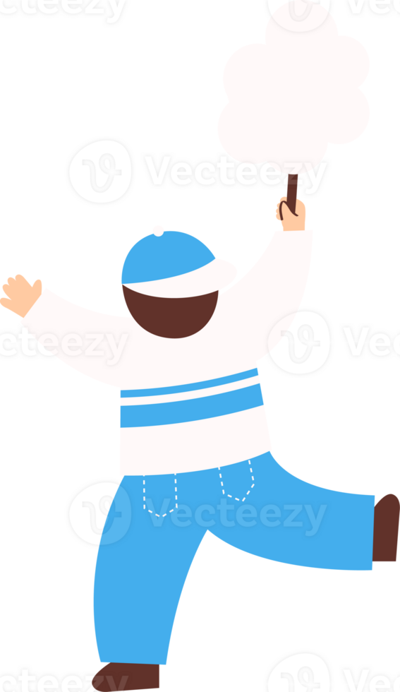 Boy Holding Cotton Candy and Jumping in Joy png
