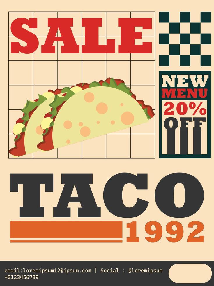 taco menu design poster with vintage style vector