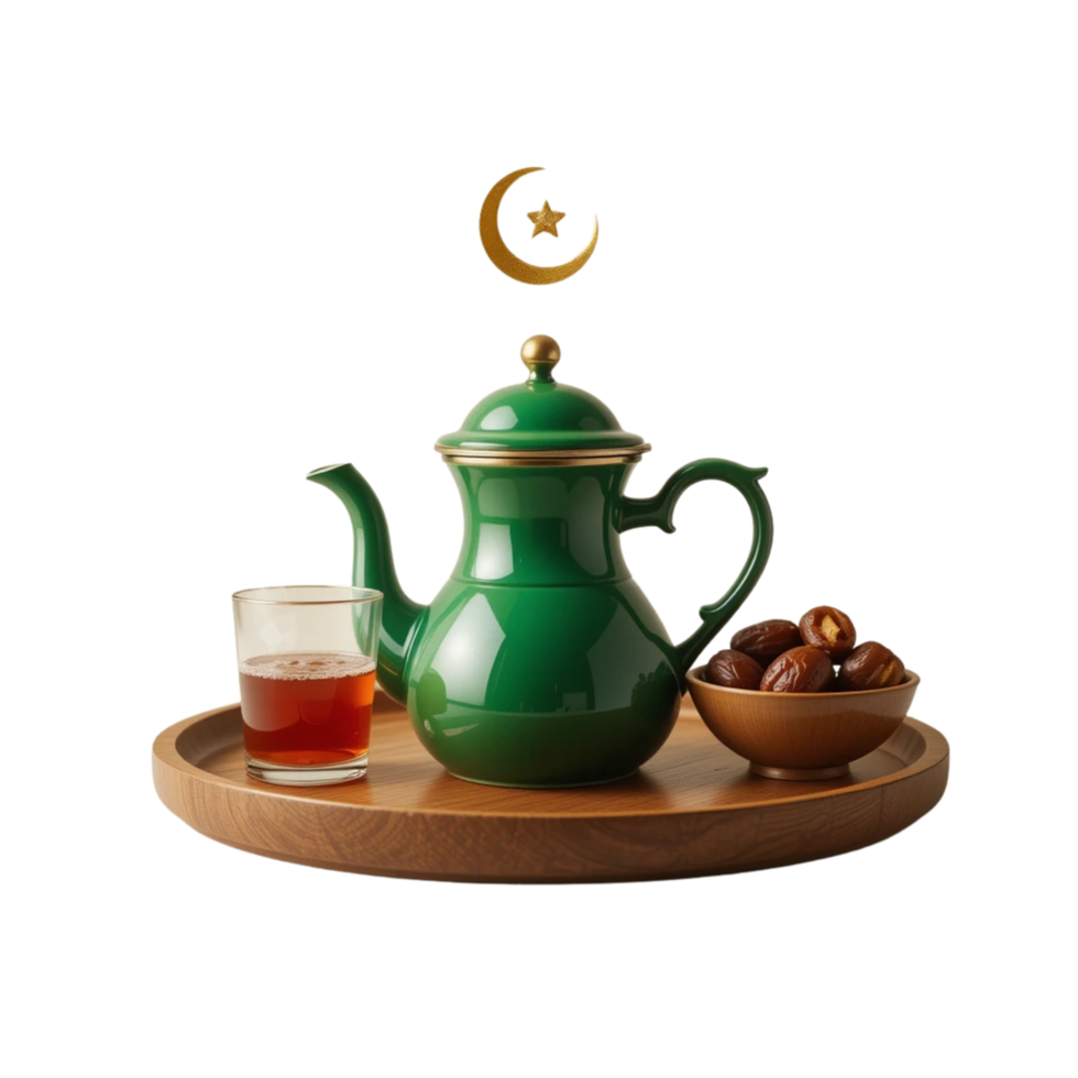 Green beverage pot with a stylized handle. png
