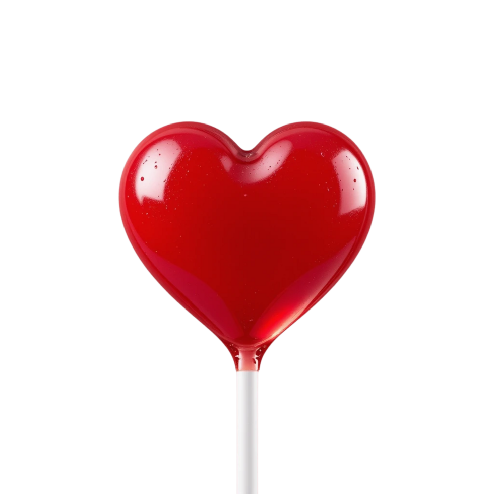 A glossy red heart shaped lollipop. png