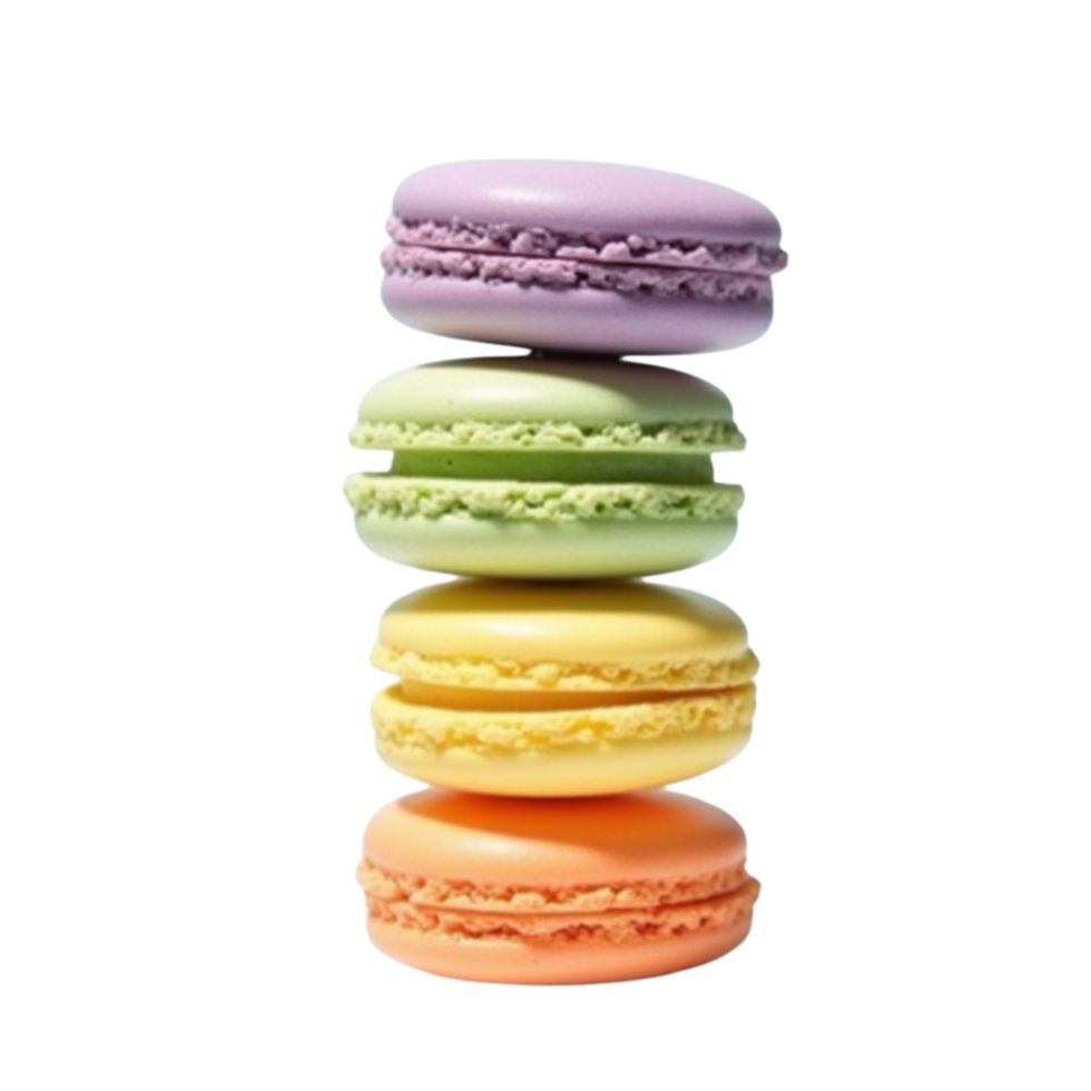 A vertical stack of four macarons on a subtle light. png