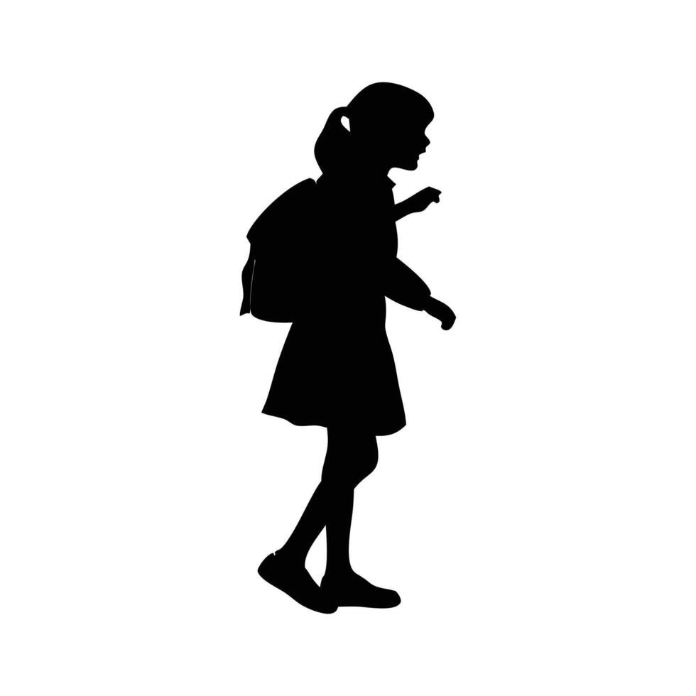 Silhouette of a Schoolgirl Walking with a Backpack vector