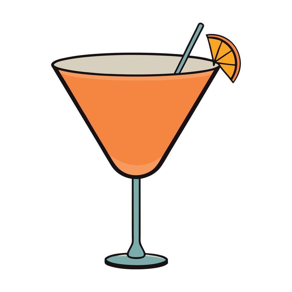Classic Cocktail Drink in a Glass with an Orange Slice and a Straw vector