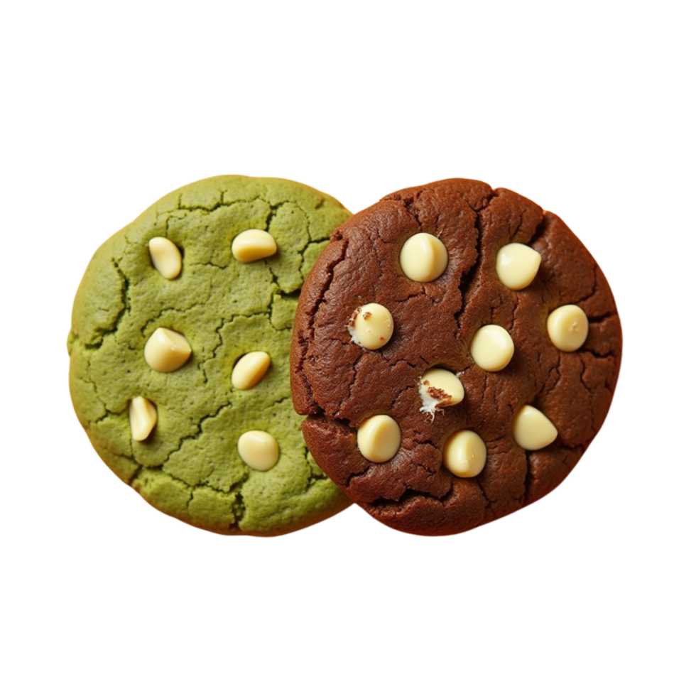 Artisanal cookies matcha green and chocolate flavors. png