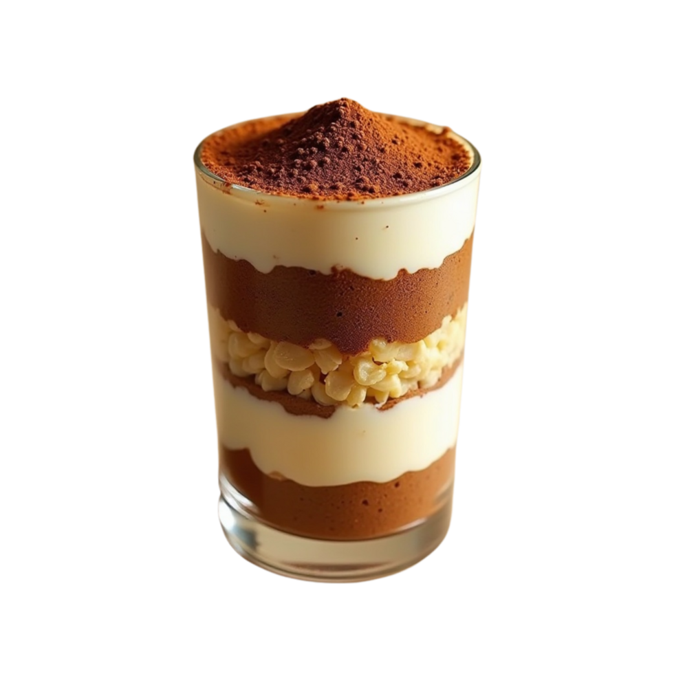 Smooth vanilla cream layer and textured chocolate base. png