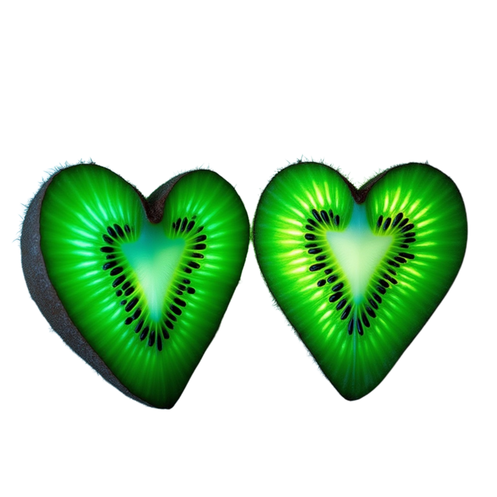 Two kiwi halves arranged side by side each shaped like a heart. png