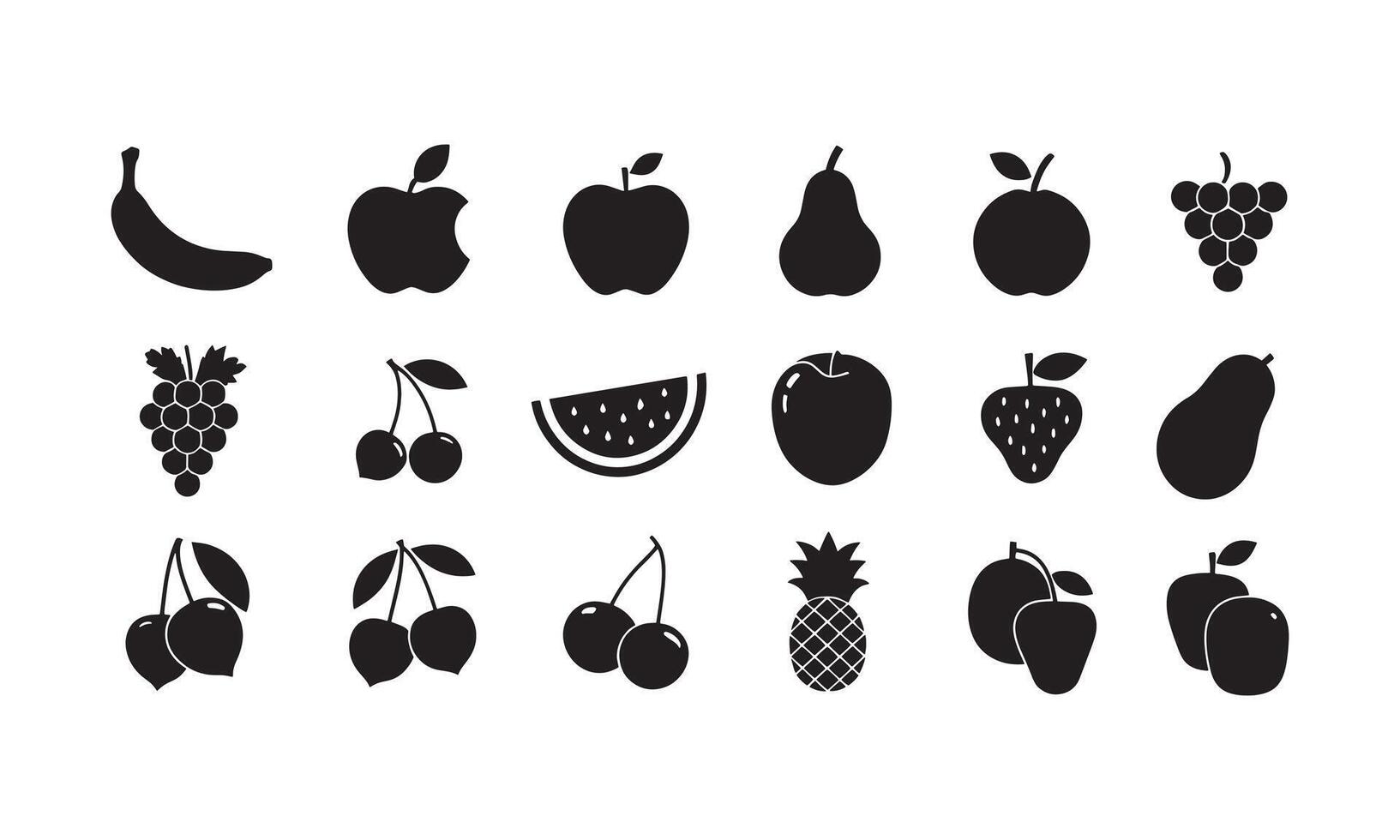 Fruits and vagetable Silhouettes for Healthy Eating and Sweets Design vector