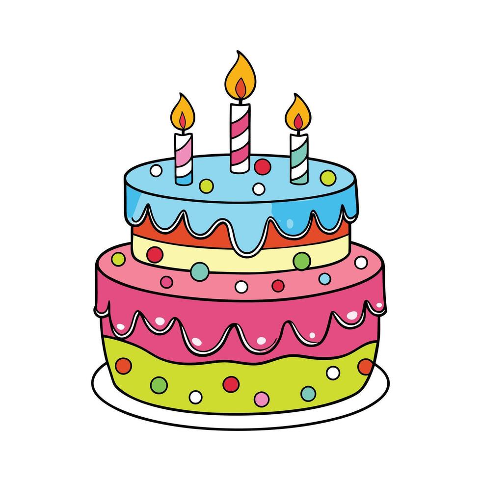 Bright Birthday Cake with Candles and Colorful Frosting vector