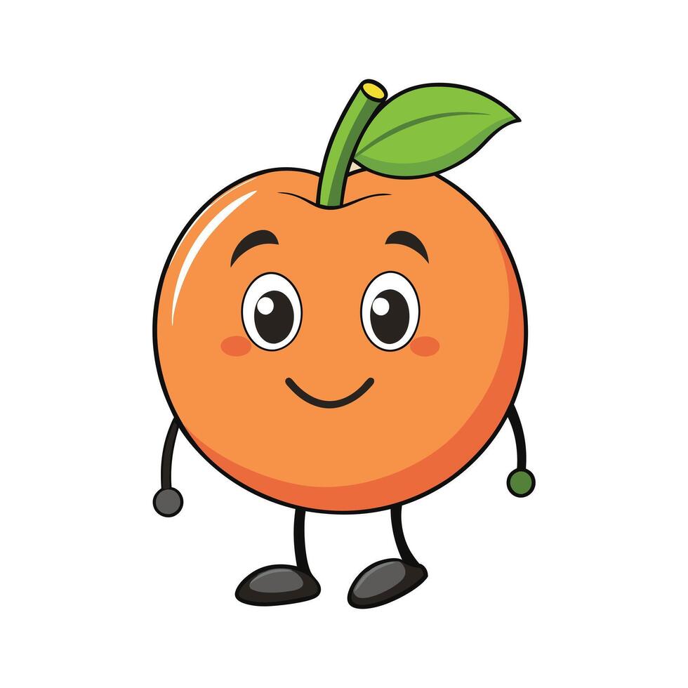 Cute Smiling Orange Fruit Character with Green Leaf on Top vector