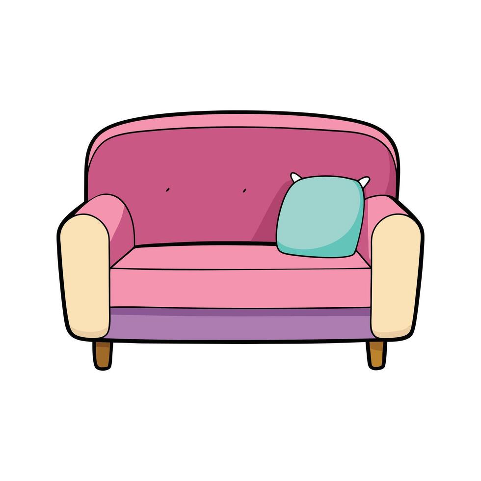 Cozy Pink Couch with Soft Cushions in a Minimalist Cartoon Style vector