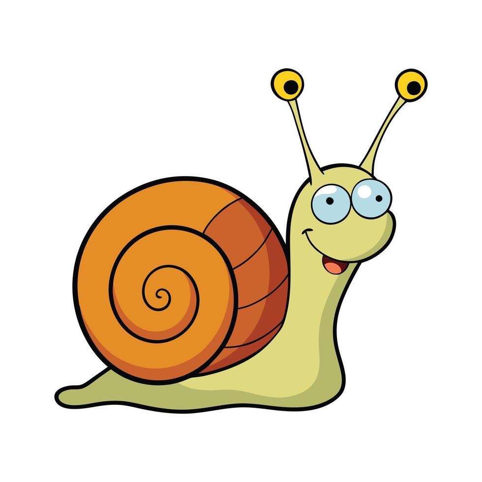 Snail with Big Eyes and a Happy Expression in a Cartoon Style illustraton clipart vector