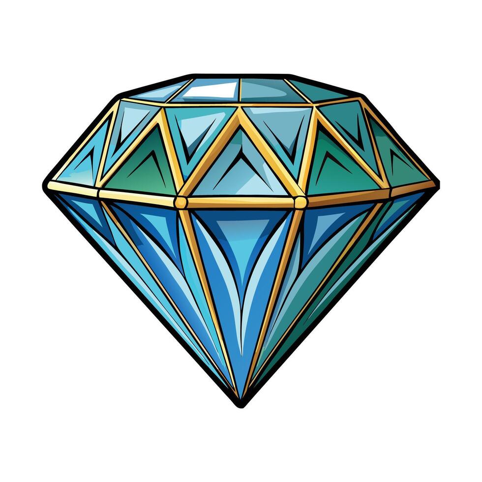 Shiny Blue Diamond with gold border a Brilliant Faceted Cut and Elegant Design vector