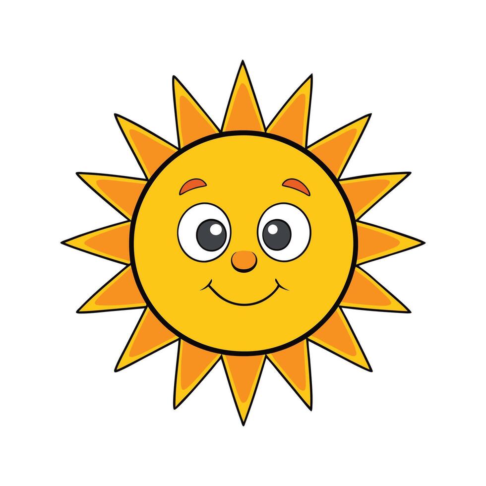Bright Smiling Sun with a Cheerful Face and Yellow Rays vector