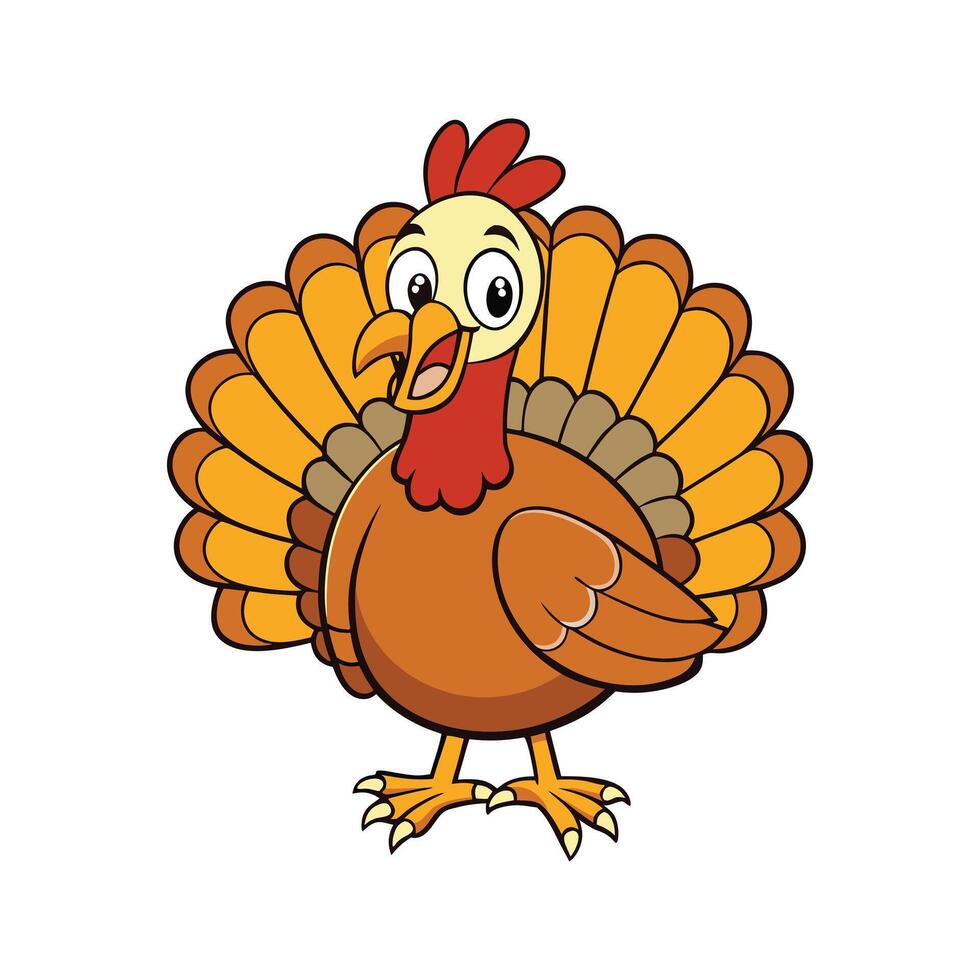 Happy Thanksgiving Turkey with Colorful Feathers and Cute Face vector