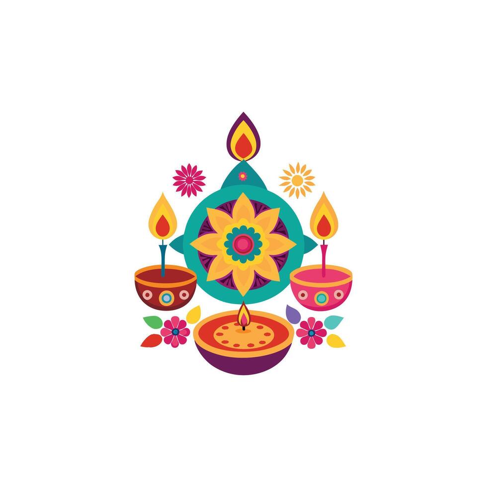 Festive Diwali Lights Illustration on White Background vector