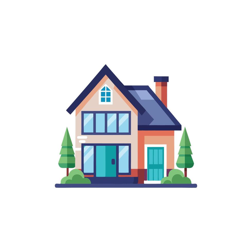 Cozy Cottage Home Illustration Design on White Canvas vector