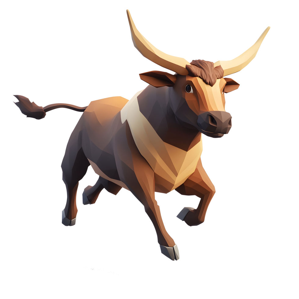 low poly bull running on transparent background png