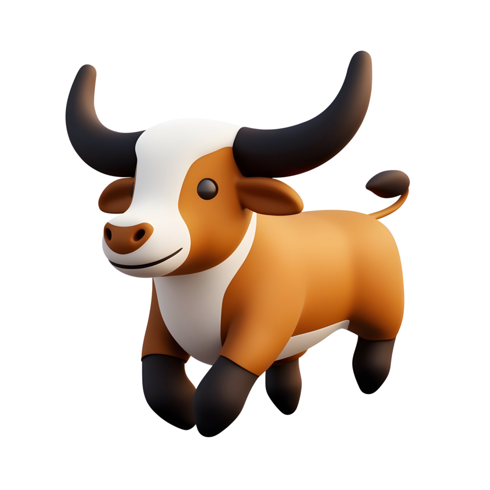 cute 3D cartoon bull running on a transparent background png
