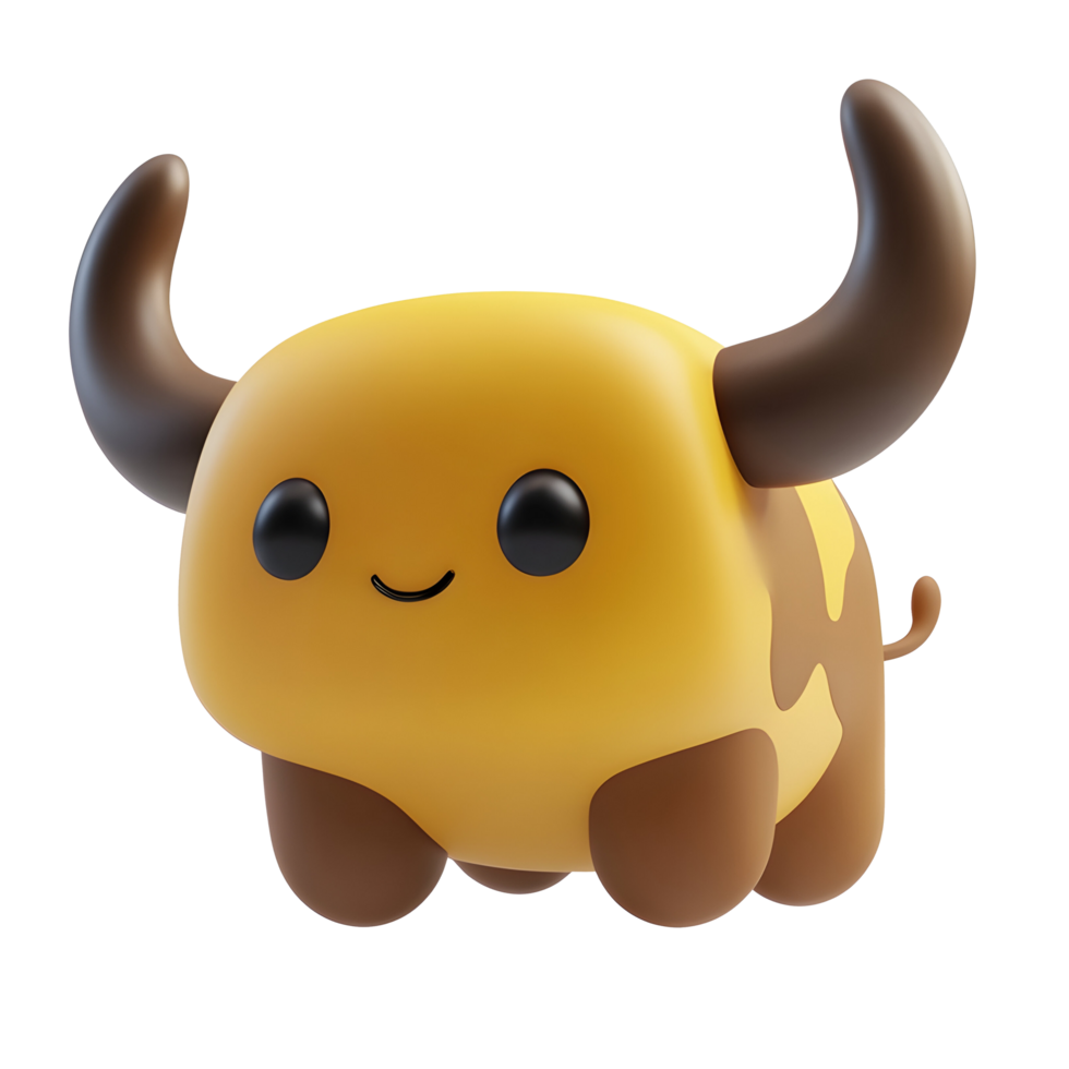 3d illustration yellow bull with big horns cute png