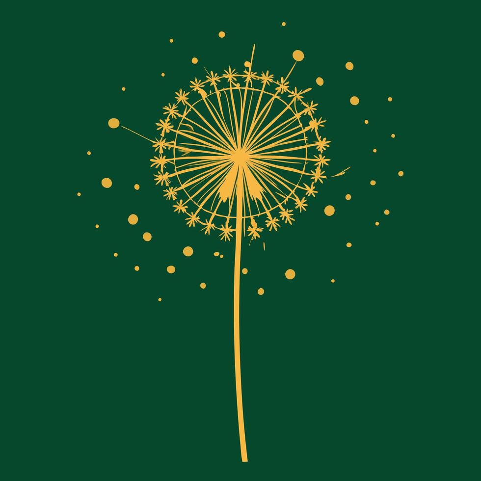 a dandelion with gold leaves blowing in the wind. vector