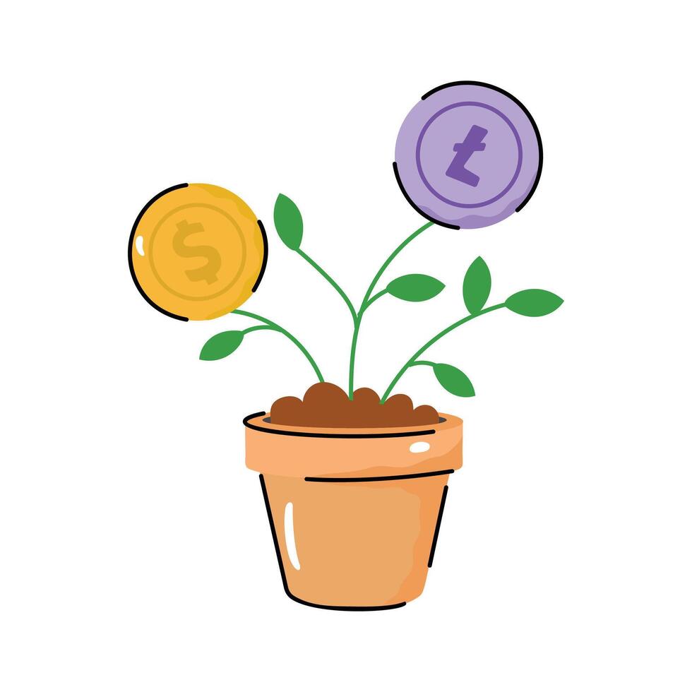 Get a glimpse of our doodle icon of business growth plant vector